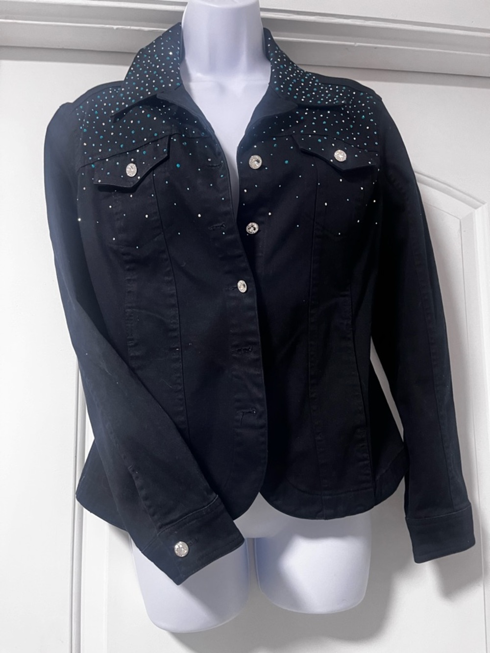 Christine Alexander Black Jean Jacket with Teal and Silver Studs